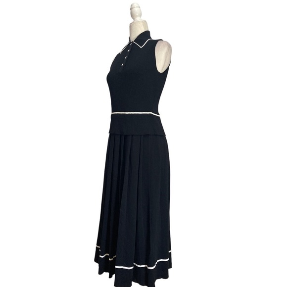 Shoshanna Clarkson Dress NWT Ribbed Knit Sleeveless Pleated Skirt Black White M - Picture 7 of 10